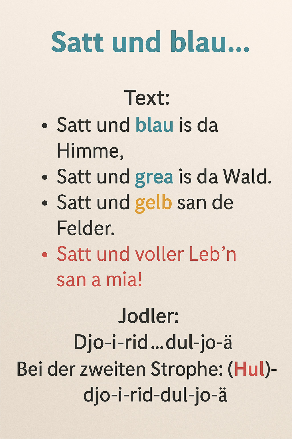 Satt und blau Jodler